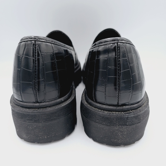 Lulus Maysie Black Crocodile Embossed Flatform Loafers Chunky Academia - Picture 7 of 12